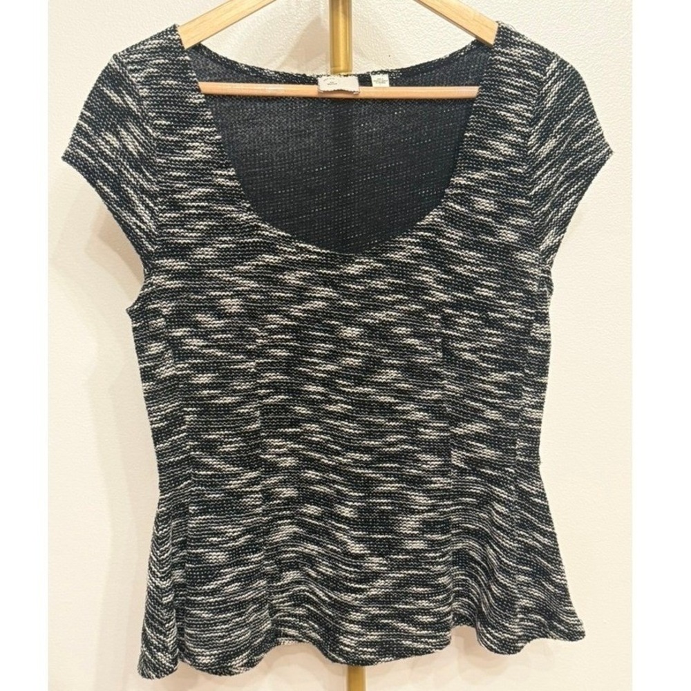 Anthropologie, Postmark Black & White Peplum Top, Medium, MSRP $68